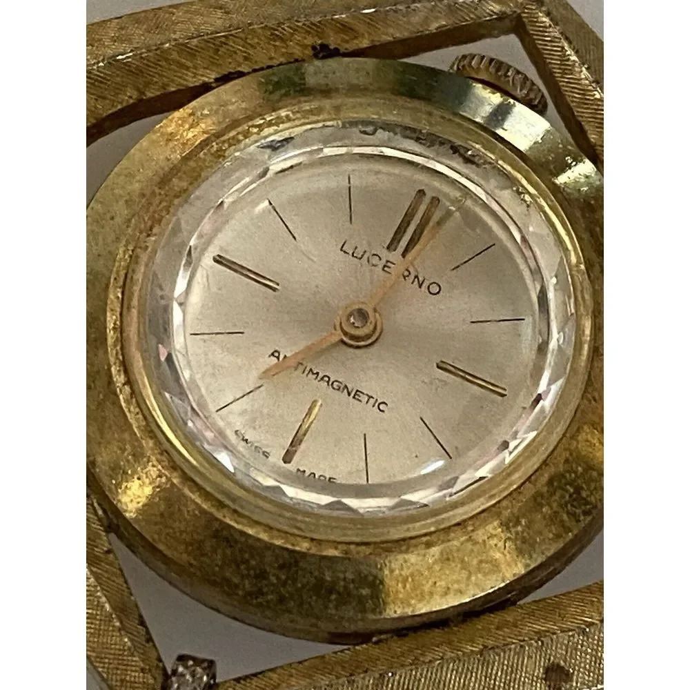 Vintage Mechanical Gold‎ Tone Lucerne Ladies Pendant Watch Faceted Swiss Made